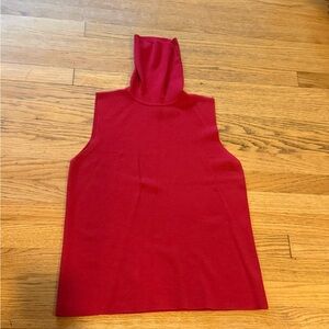 Wool Silk Blend Knit Sweater Tank Top Sleeveless Turtleneck RED Large